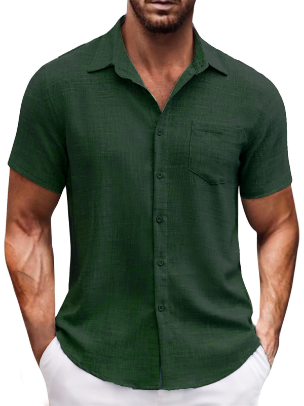 New solid color lapel pocket short sleeve casual men's shirt - MyriadMart