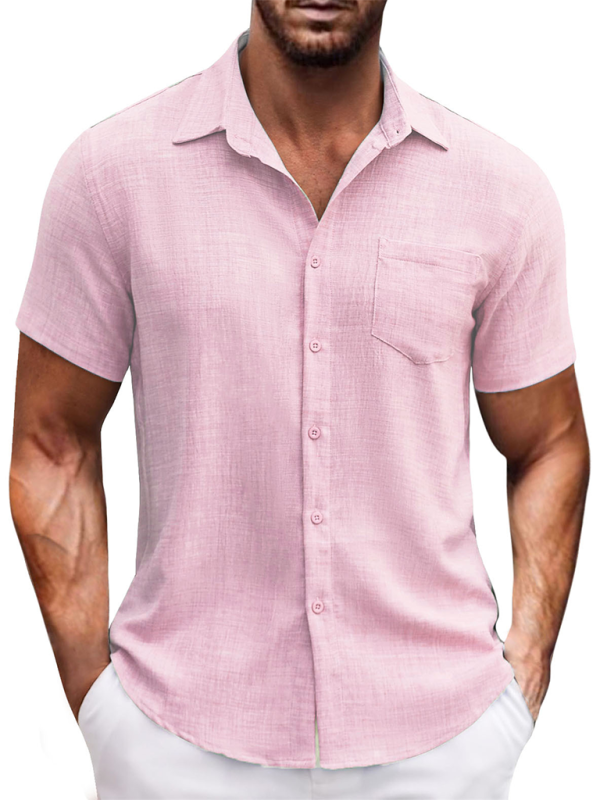 New solid color lapel pocket short sleeve casual men's shirt - MyriadMart