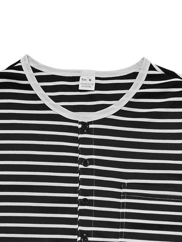 Long Sleeve Henley Shirt Casual Horizontal Striped Henley T-Shirt - MyriadMart