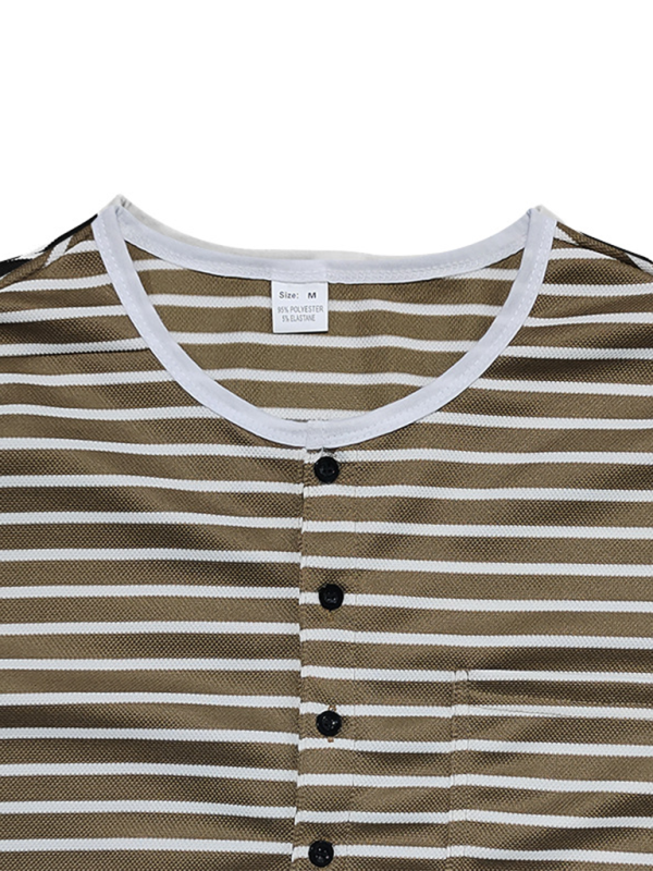 Long Sleeve Henley Shirt Casual Horizontal Striped Henley T-Shirt - MyriadMart