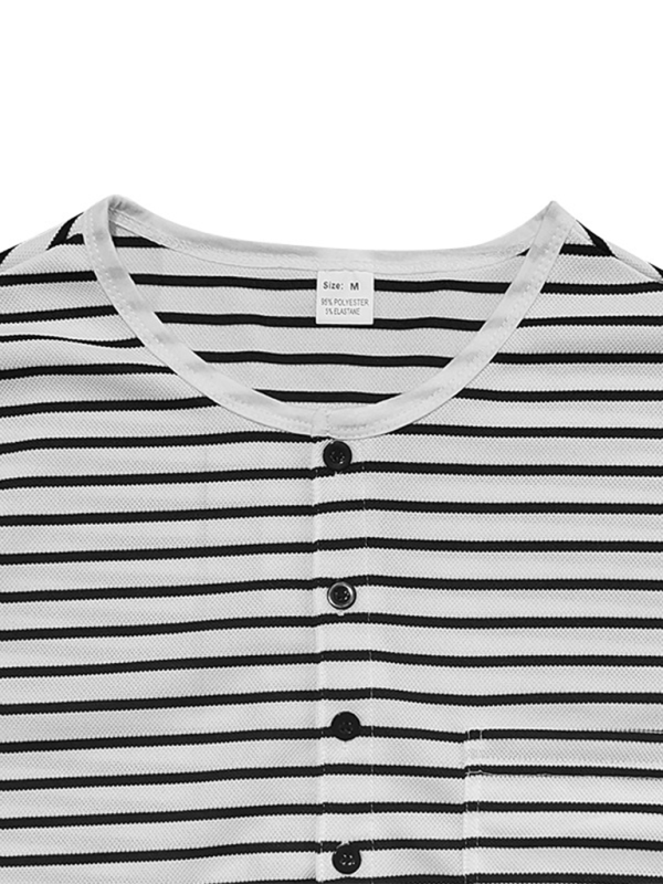 Long Sleeve Henley Shirt Casual Horizontal Striped Henley T-Shirt - MyriadMart