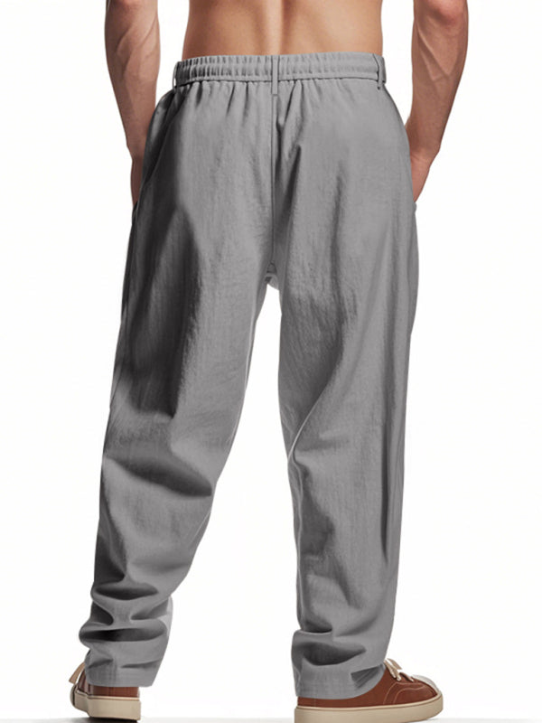 Men's grey breathable linen loose casual trousers - MyriadMart