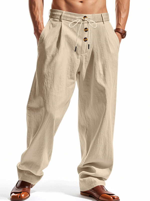 Men's light khaki breathable linen loose casual trousers - MyriadMart