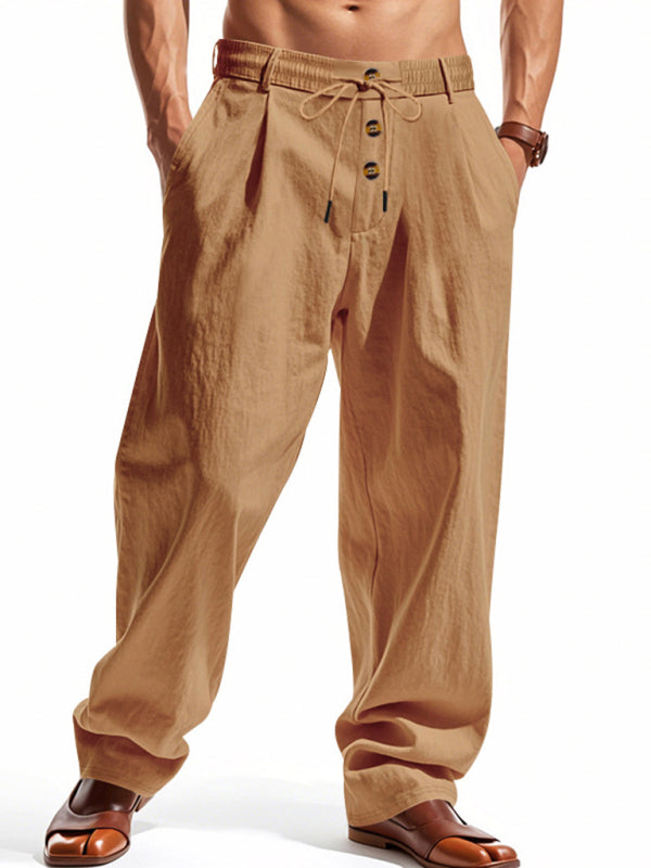 Men's Khaki Breathable Linen Loose Casual Pants - MyriadMart