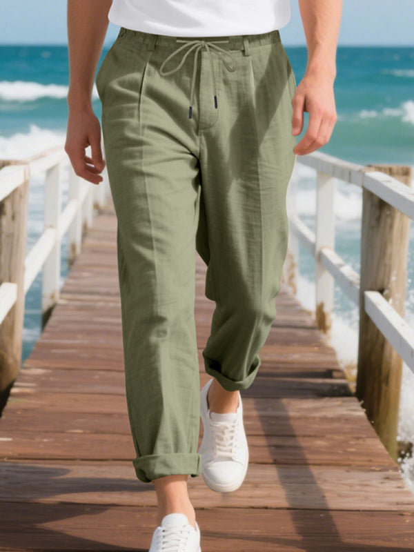 Men's Loose Casual Relaxed Straight Linen Naples Gurga Breathable Trousers - MyriadMart