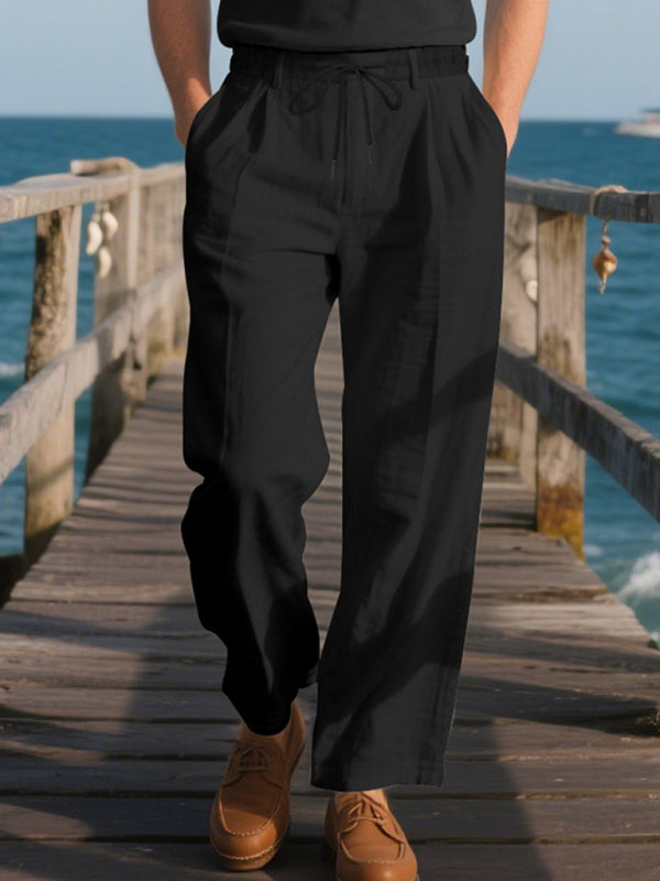 Men's Loose Casual Relaxed Straight Linen Naples Gurga Breathable Trousers - MyriadMart