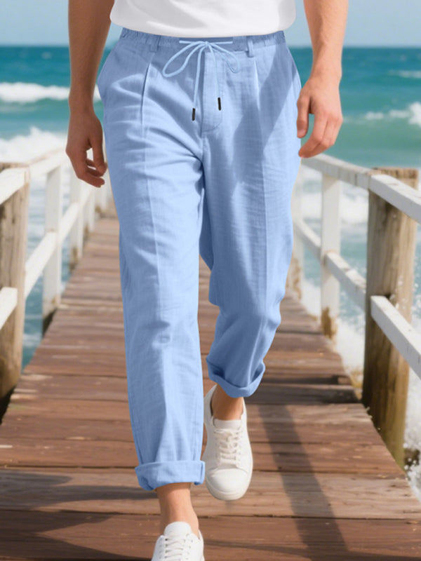 Men's Loose Casual Relaxed Straight Linen Naples Gurga Breathable Trousers - MyriadMart