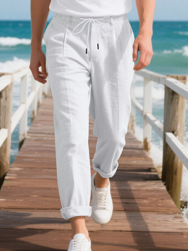 Men's Loose Casual Relaxed Straight Linen Naples Gurga Breathable Trousers - MyriadMart