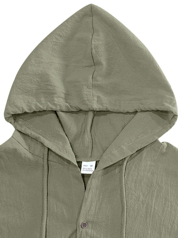 Men's Casual Sleeveless Waistcoat Shirt Linen Hooded Solid Color Breathable Loose Top - MyriadMart