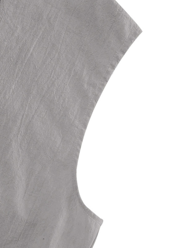 Men's Casual Sleeveless Waistcoat Shirt Linen Hooded Solid Color Breathable Loose Top on sale at MyriadMart