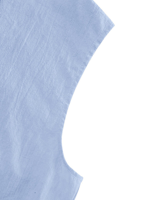 Men's Casual Sleeveless Waistcoat Shirt Linen Hooded Solid Color Breathable Loose Top - MyriadMart