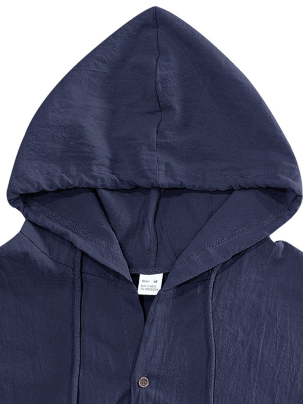 Men's Casual Sleeveless Waistcoat Shirt Linen Hooded Solid Color Breathable Loose Top - MyriadMart