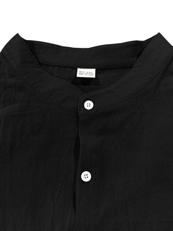 Linen long-sleeved stand-up collar breathable casual men's shirt - MyriadMart