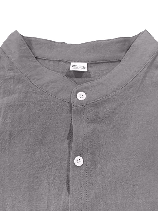 Linen long-sleeved stand-up collar breathable casual men's shirt - MyriadMart