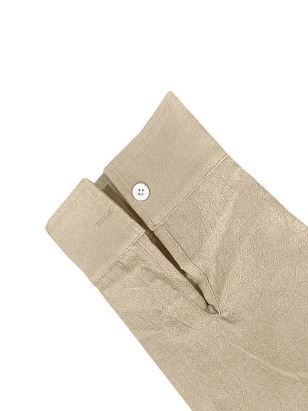 Linen long-sleeved stand-up collar breathable casual men's shirt - MyriadMart