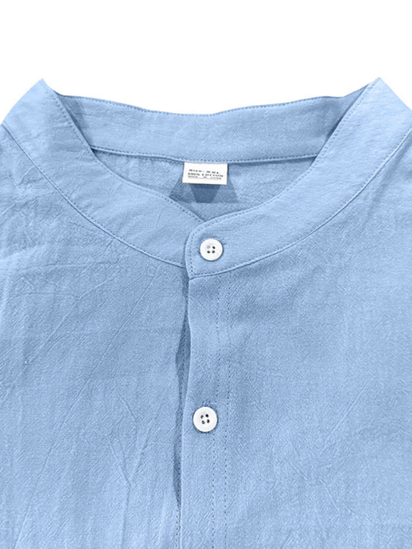 Linen long-sleeved stand-up collar breathable casual men's shirt - MyriadMart