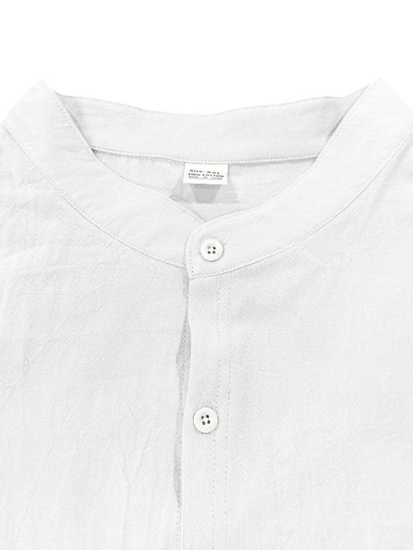 Linen long-sleeved stand-up collar breathable casual men's shirt - MyriadMart
