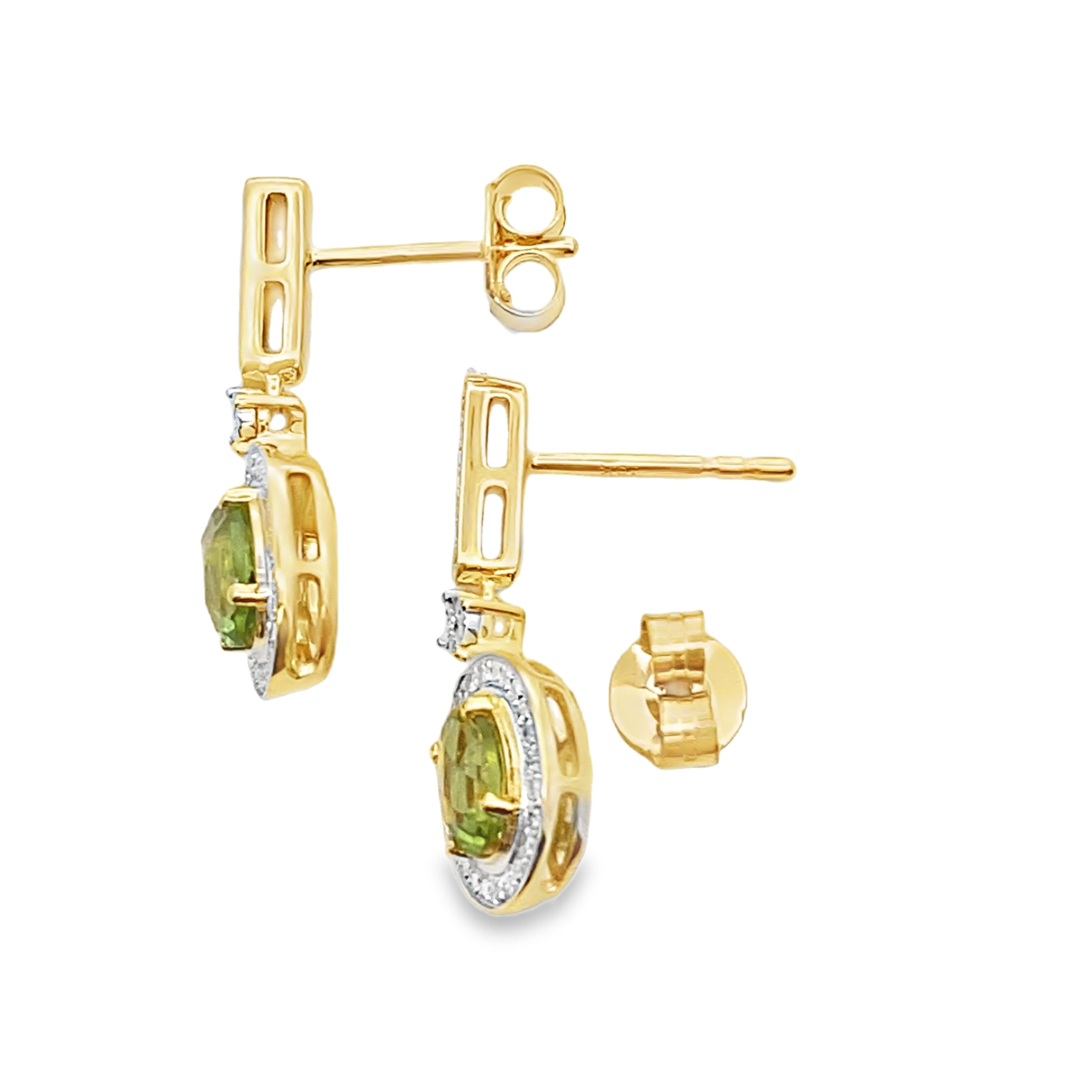 1.23ct Peridot Diamond Dangle Earrings 10KT Yellow Gold on sale at MyriadMart