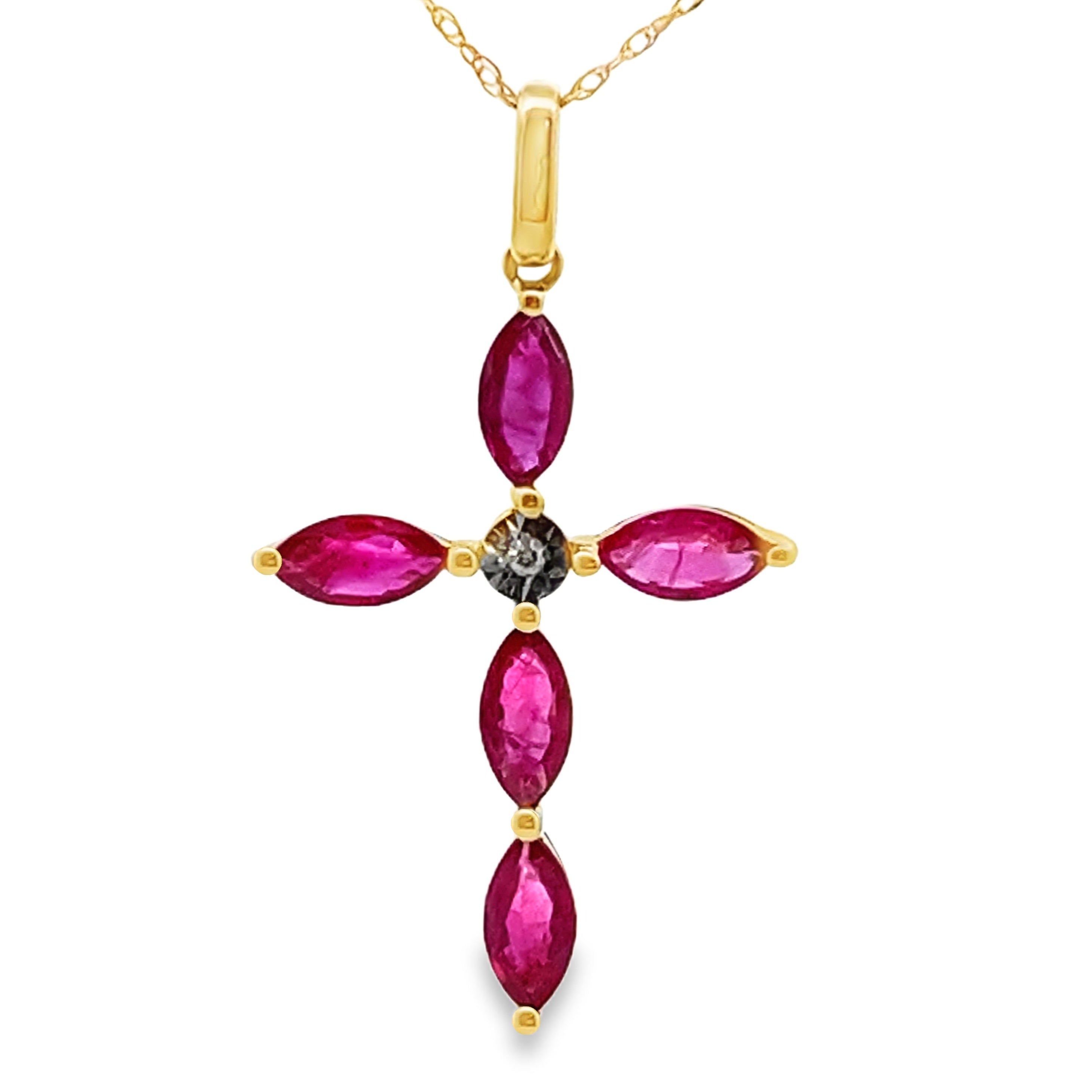 Ruby Diamond Cross Religious Pendant 10KT Yellow Gold on sale at MyriadMart