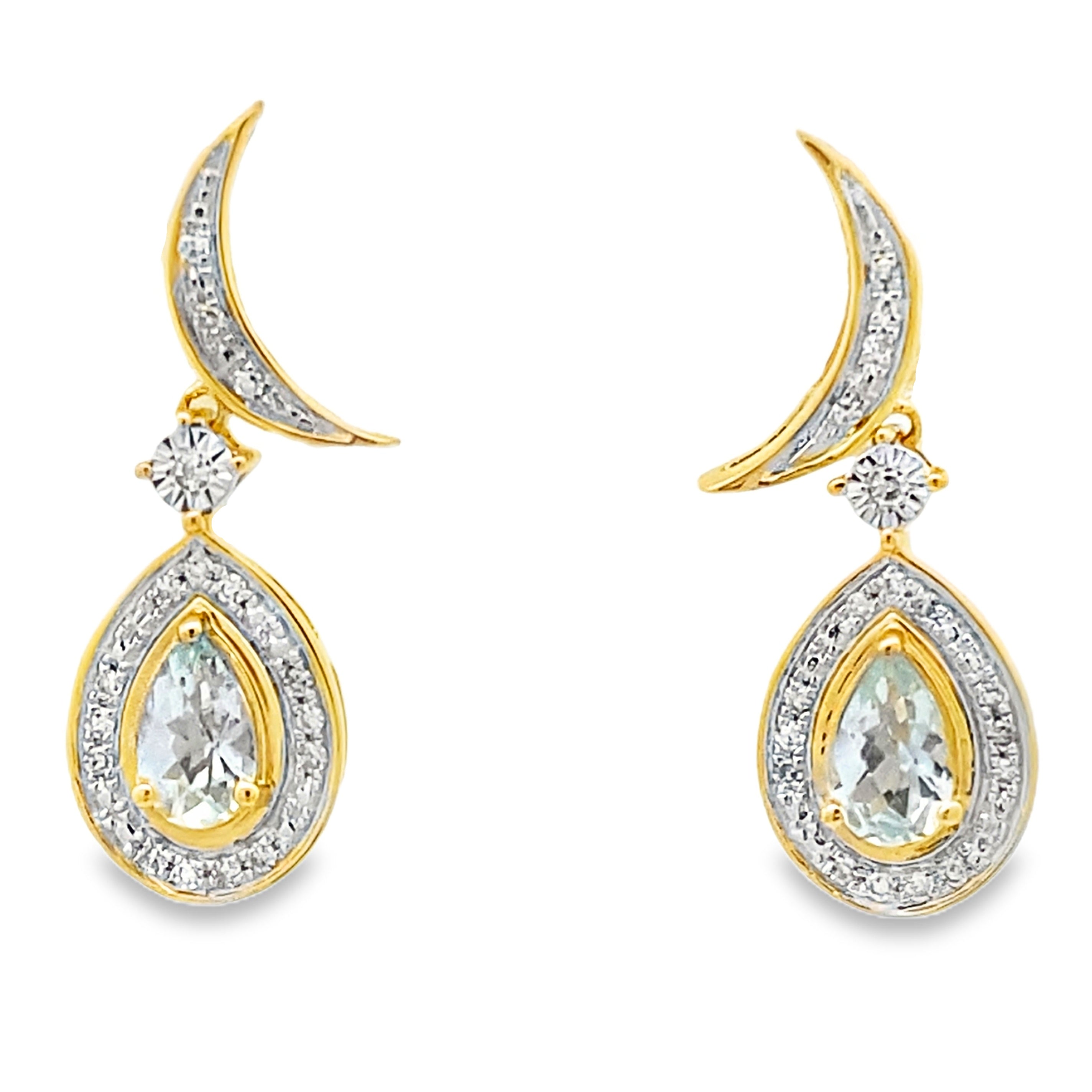 Aquamarine Diamond Dangle Earrings 10KT Yellow Gold on sale at MyriadMart