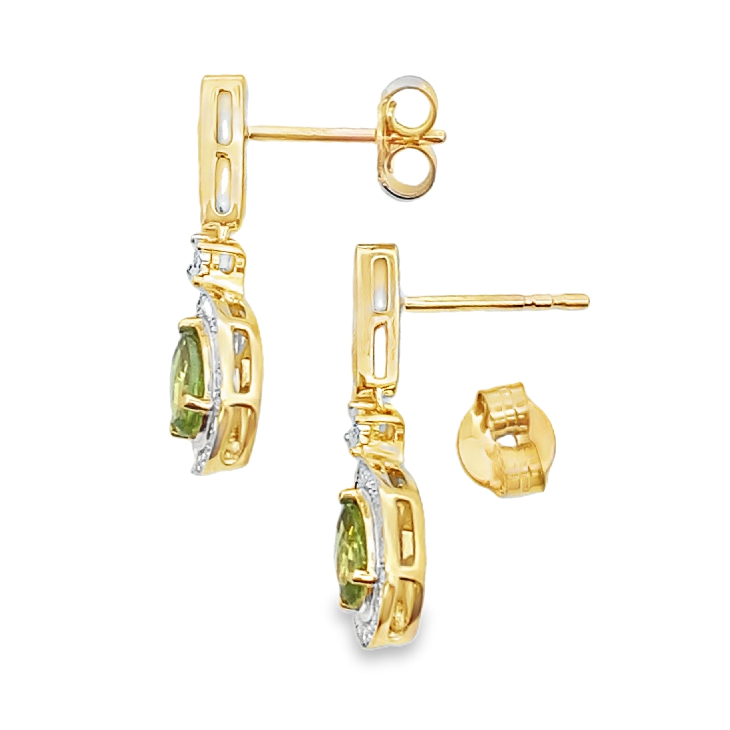 .96ct Peridot Diamond Dangle Earrings 10KT Yellow Gold on sale at MyriadMart