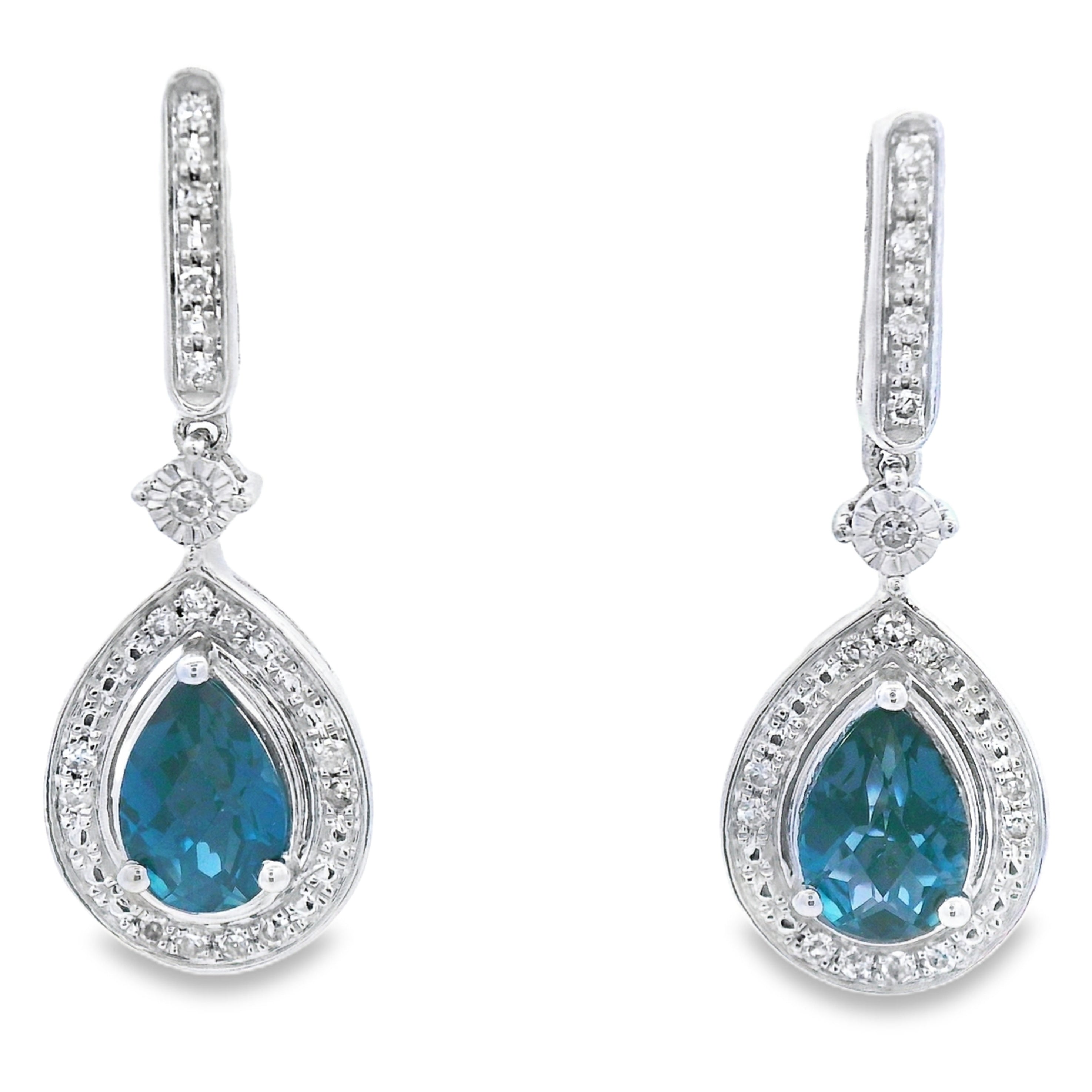 London Blue Topaz Dangle Earrings 10KT White Gold on sale at MyriadMart