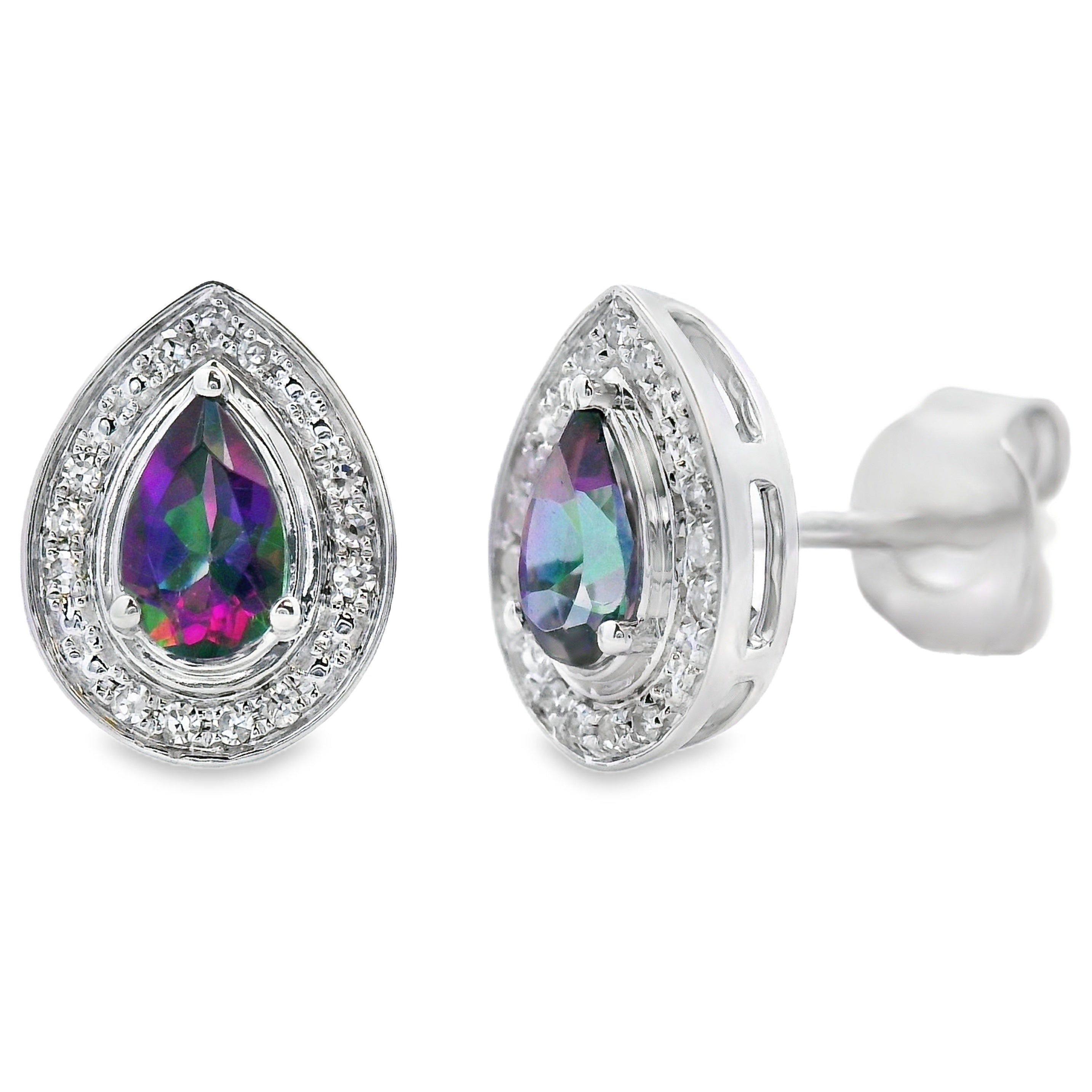 Mystic Fire Topaz Diamond Stud Earrings 10KT White Gold on sale at MyriadMart