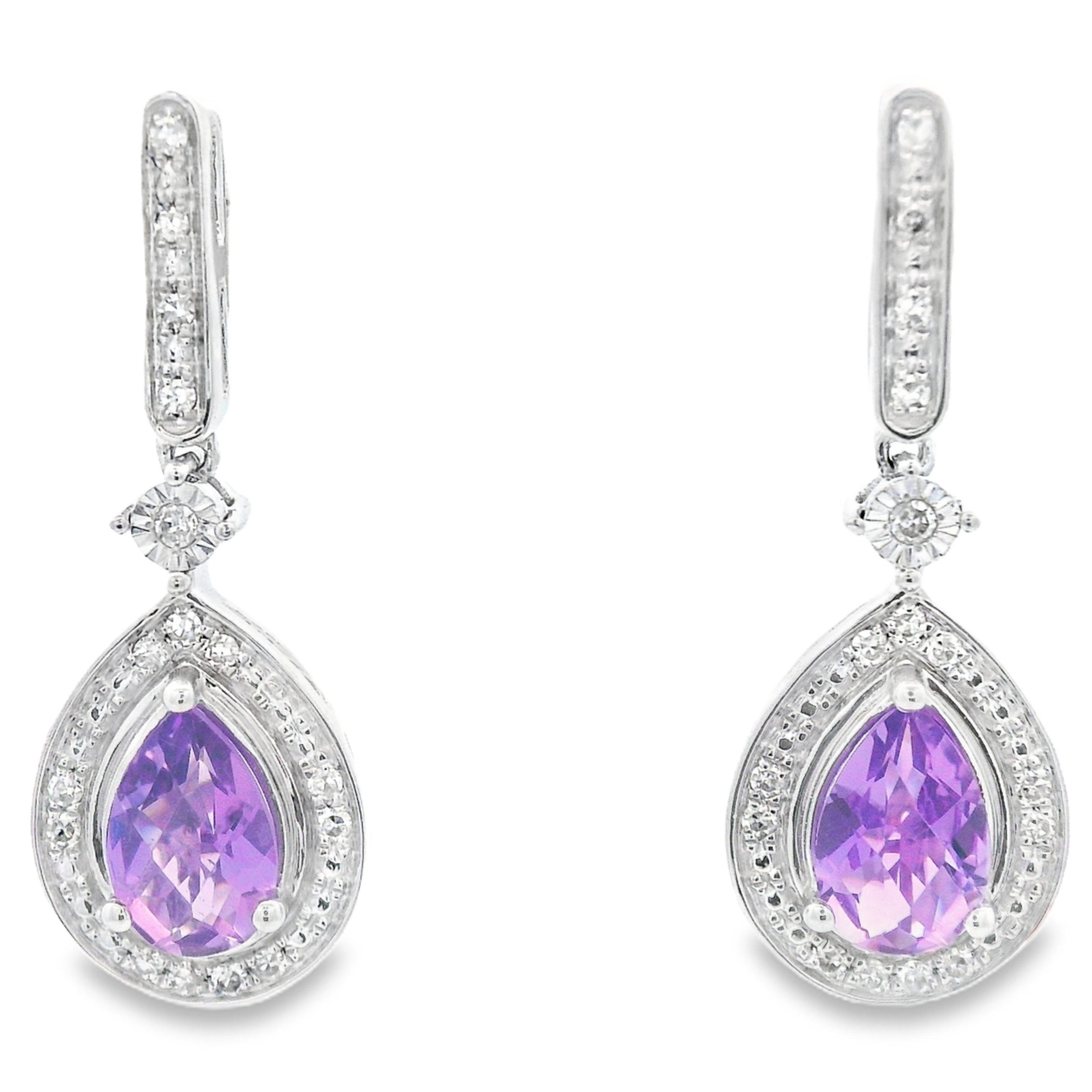.88ct Amethyst Diamond Dangle Earrings 10KT White Gold on sale at MyriadMart