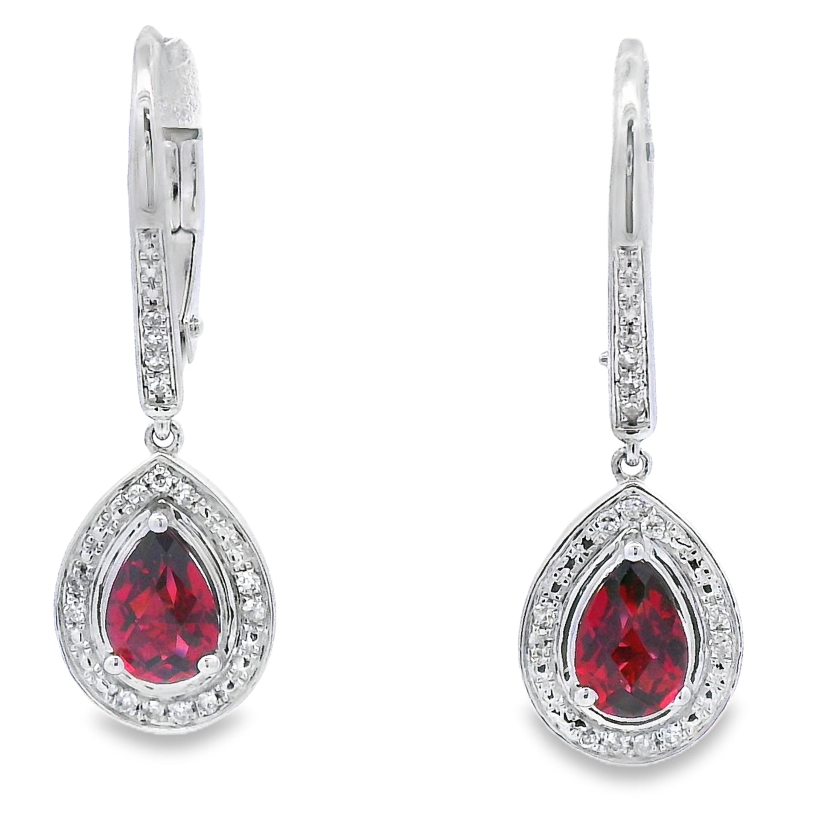 1.05ct Garnet Diamond Dangle Earrings 10KT White Gold on sale at MyriadMart