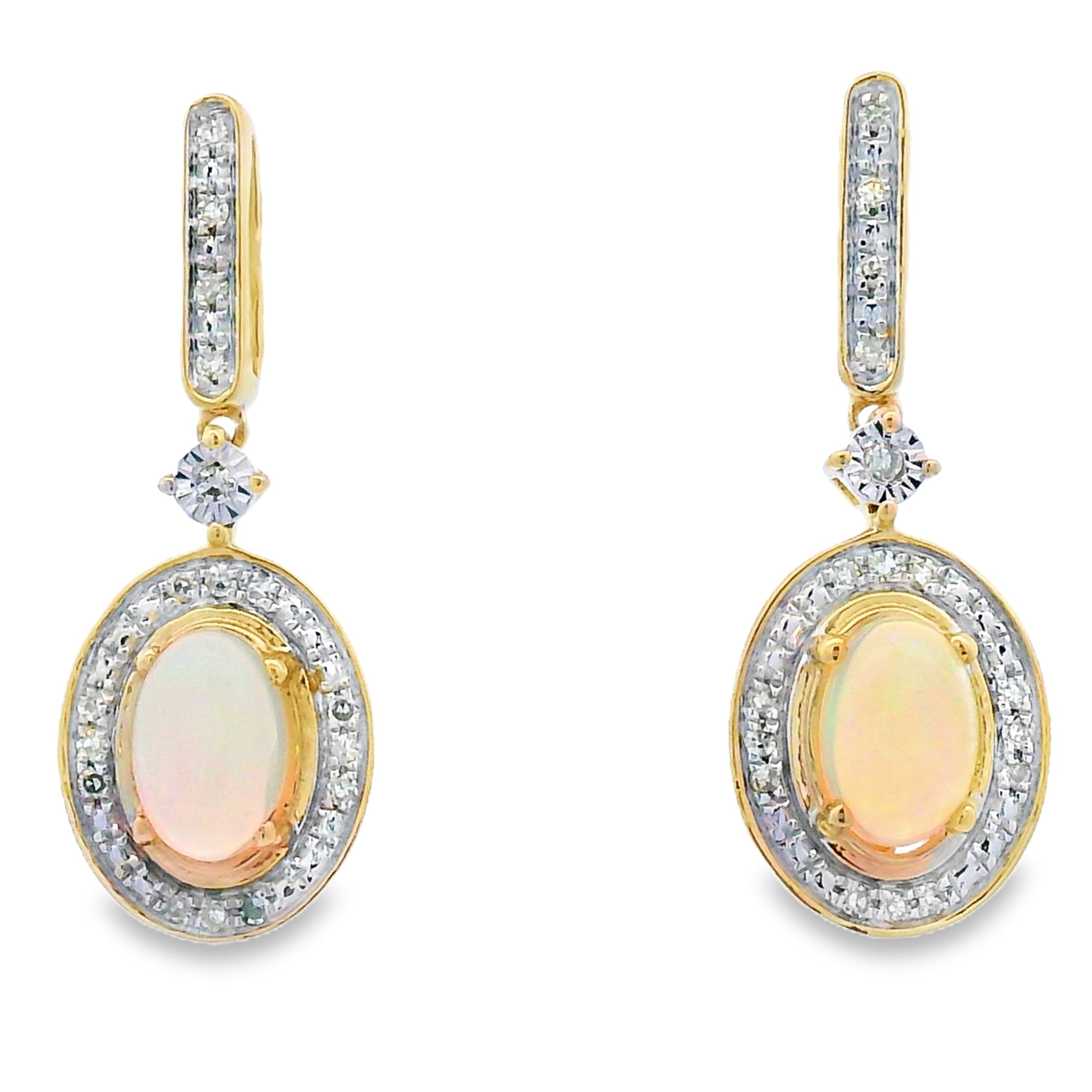 .75ct Opal Diamond Dangle Earrings 10KT Yellow Gold on sale at MyriadMart