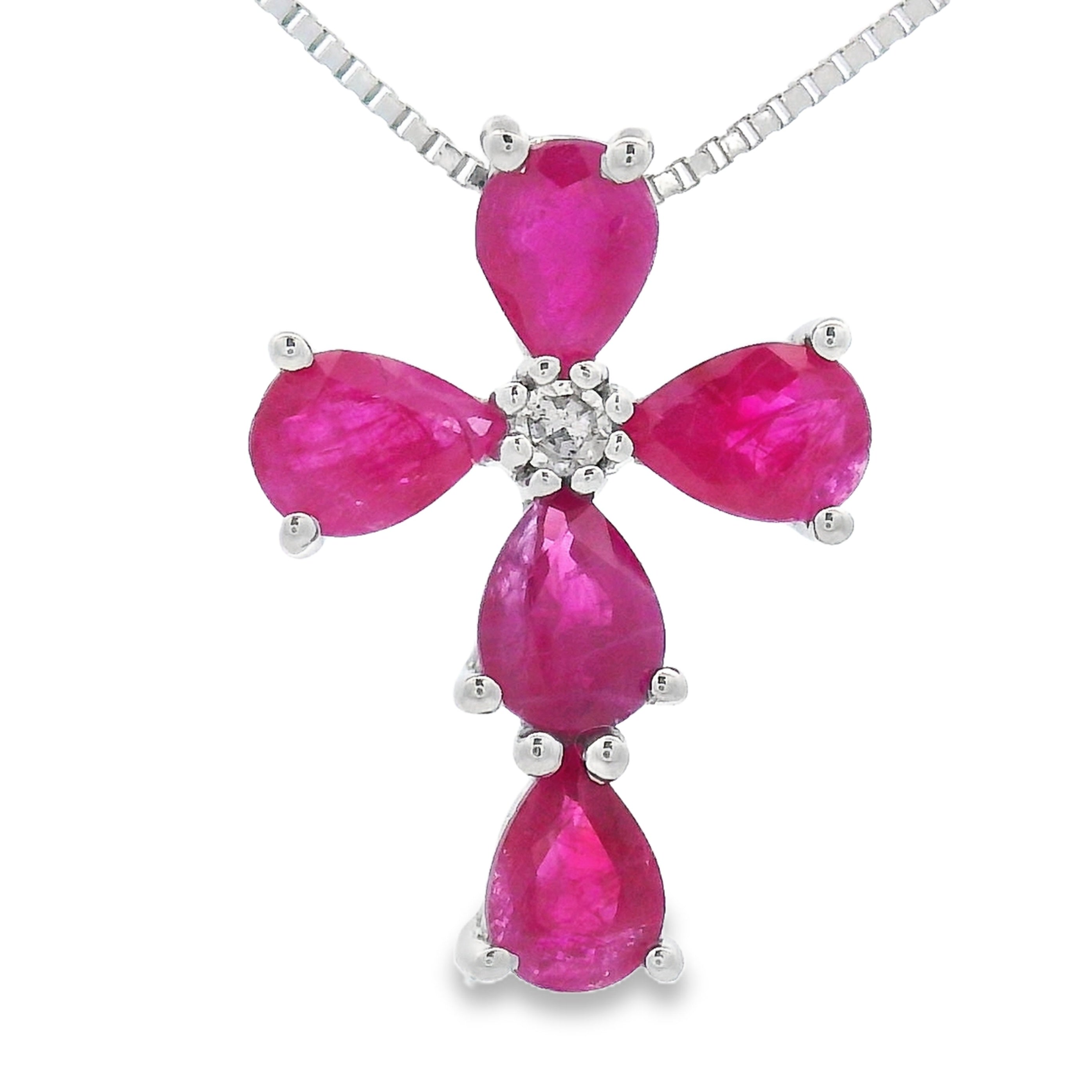 Ruby Diamond Cross Religious Pendant 10KT White Gold on sale at MyriadMart