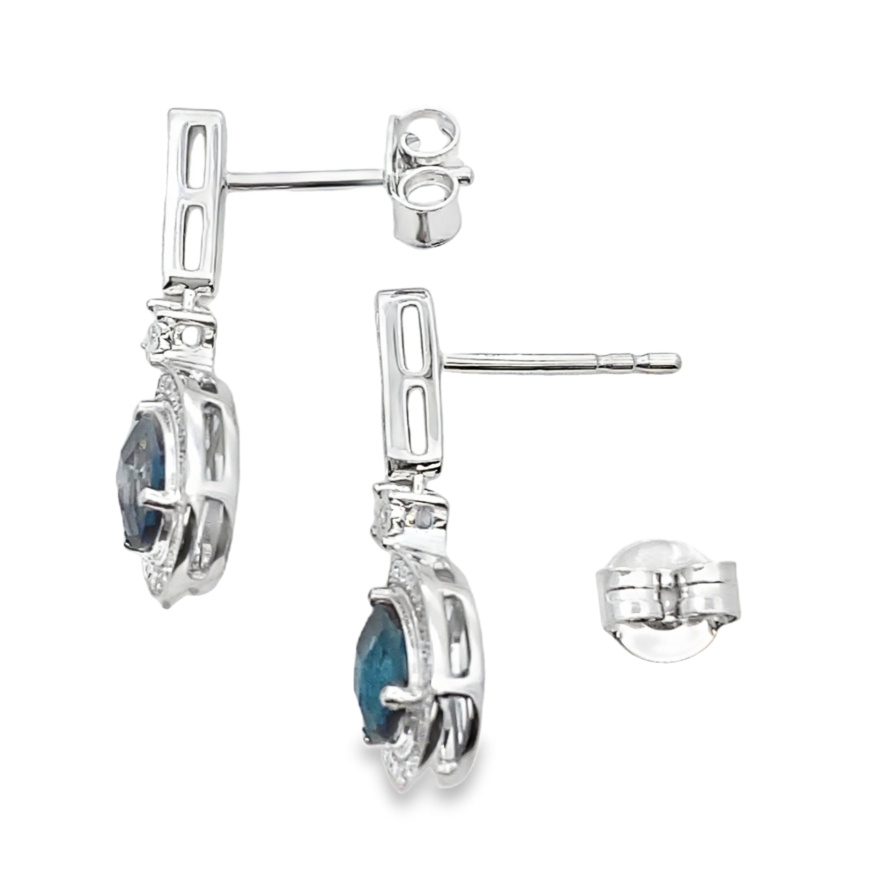 London Blue Topaz Dangle Earrings 10KT White Gold on sale at MyriadMart