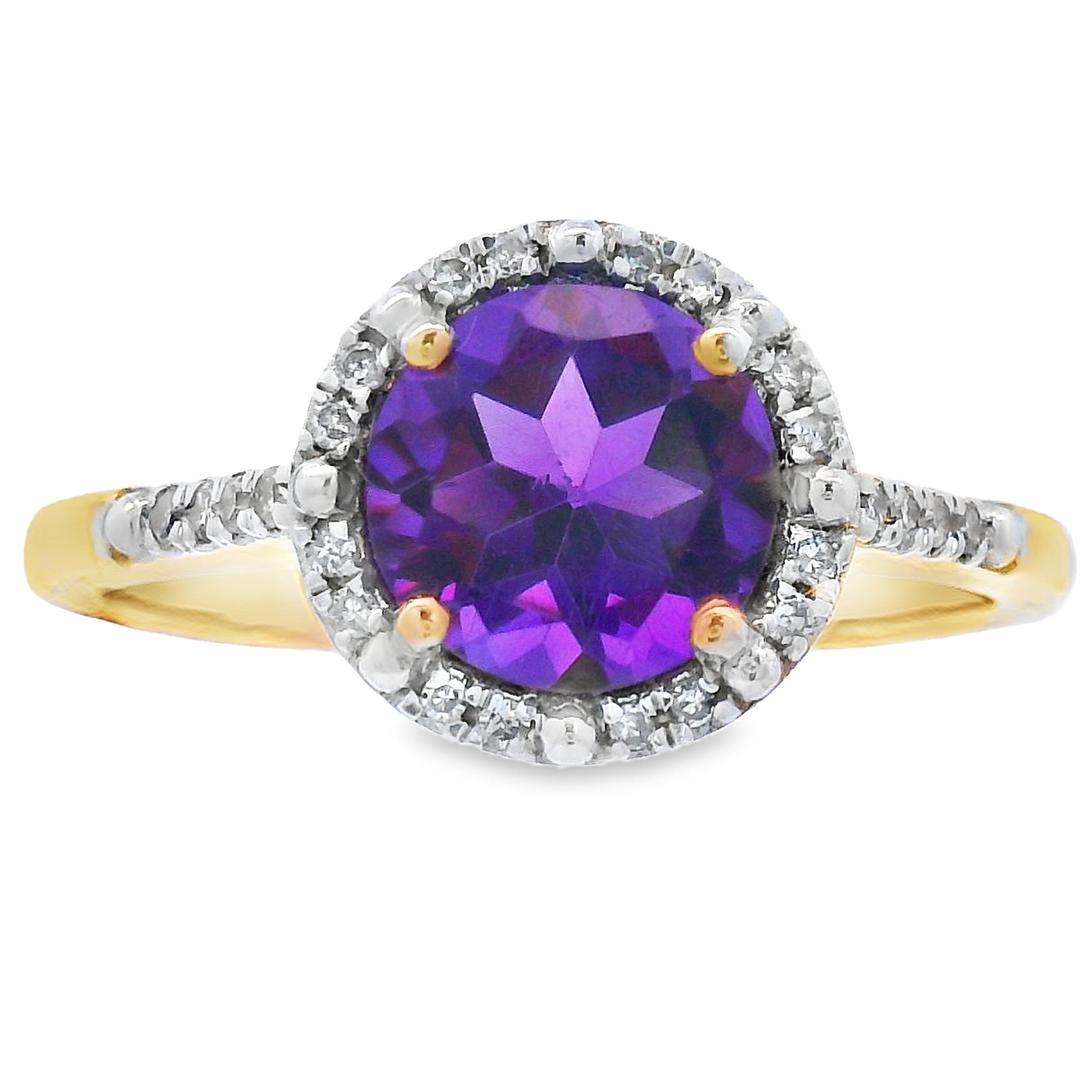 Natural 1.35ct Amethyst Diamond Ring 10KT Yellow Gold on sale at MyriadMart