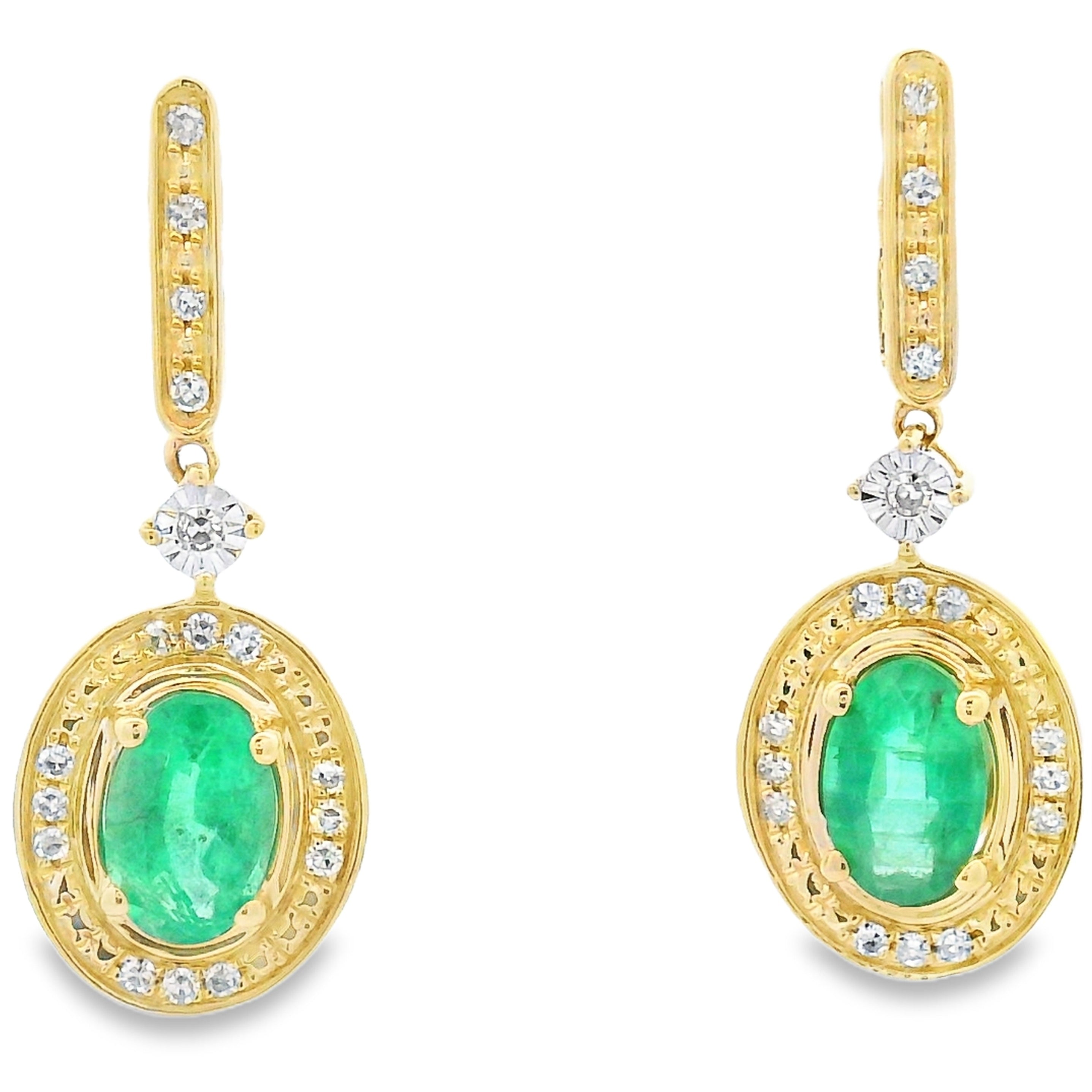 .95ct Emerald Diamond Dangle Earrings 10KT Yellow Gold on sale at MyriadMart