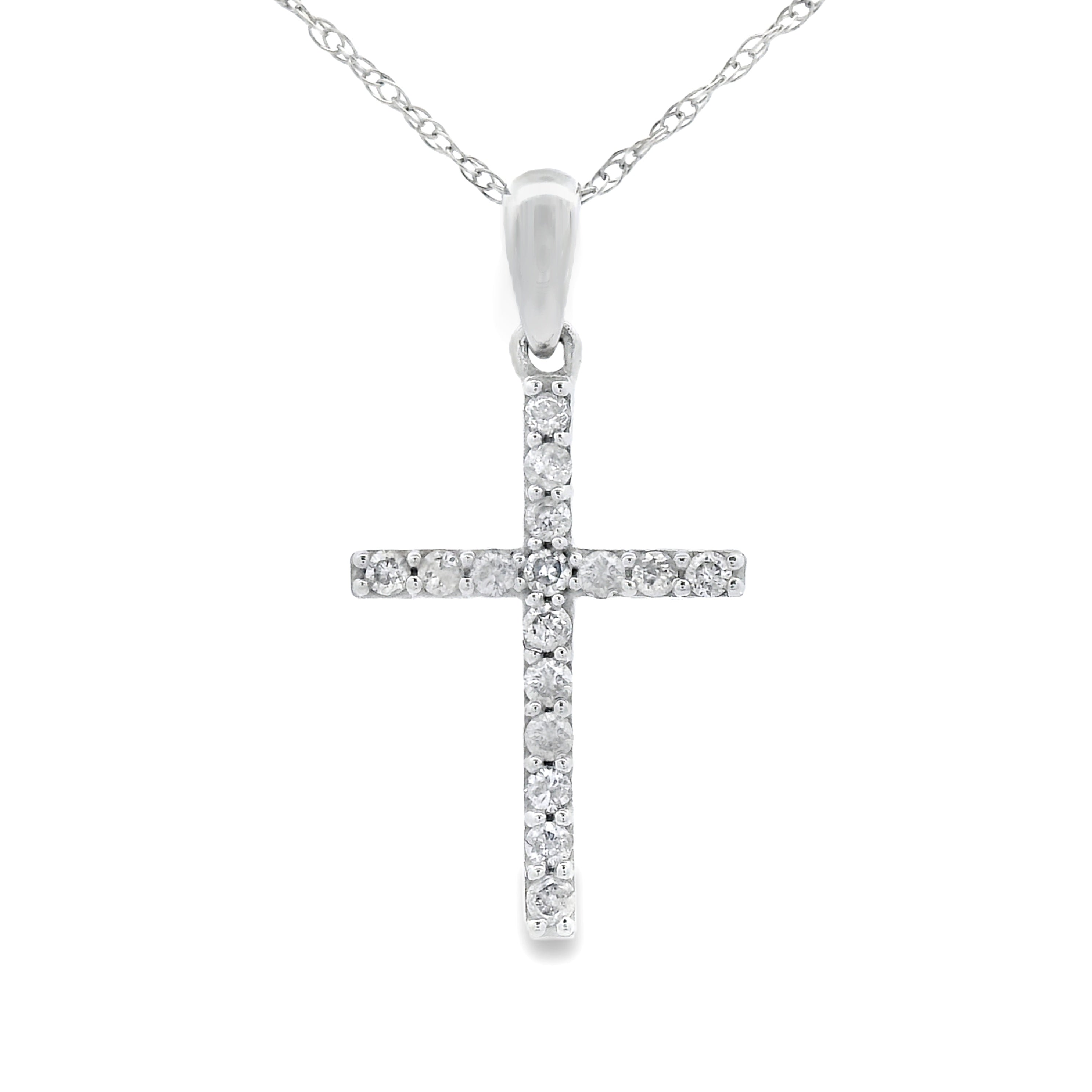 .13ct Diamond Cross Religious Pendant 14KT White Gold on sale at MyriadMart