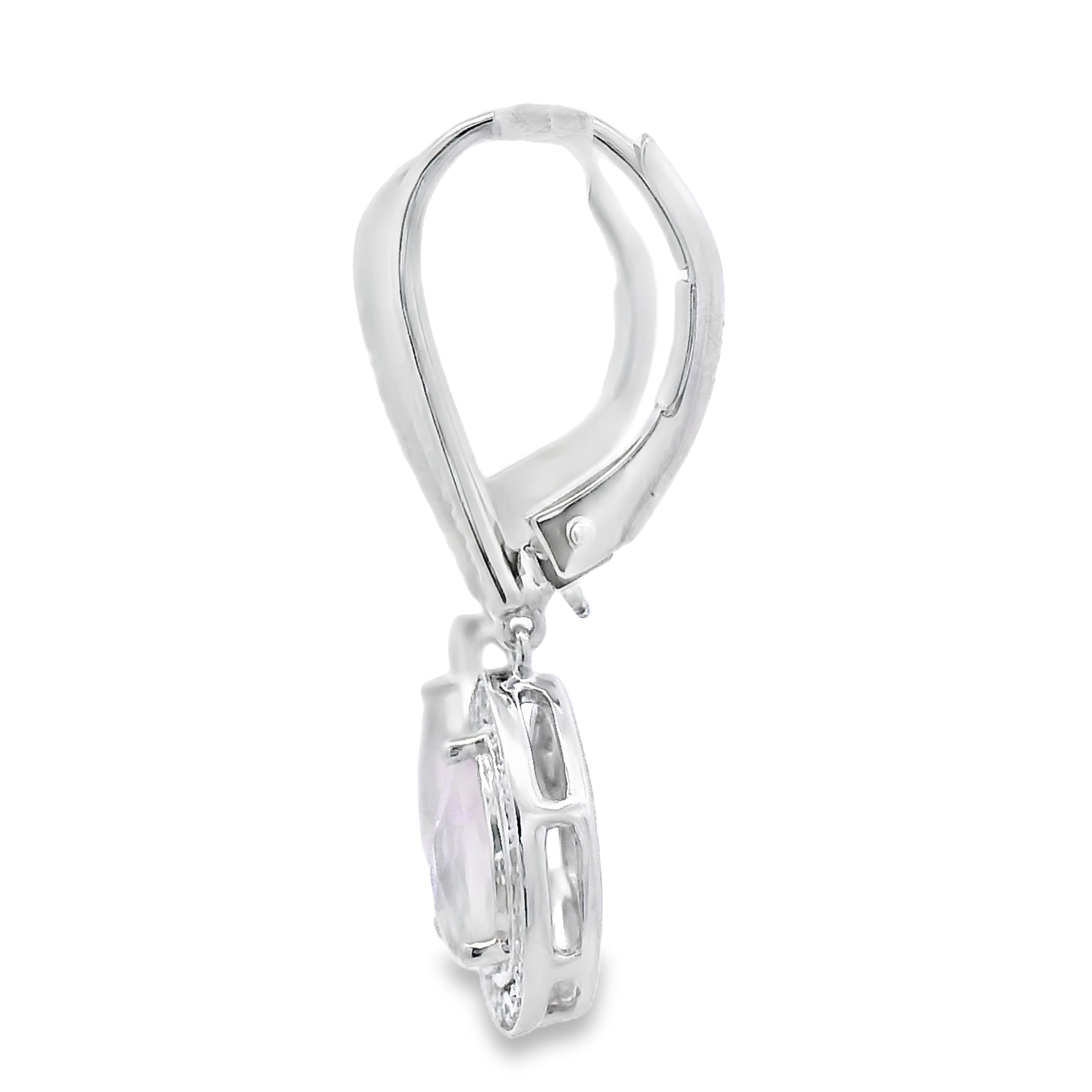 Rose Quartz Diamond Dangle Earrings 10KT White Gold on sale at MyriadMart