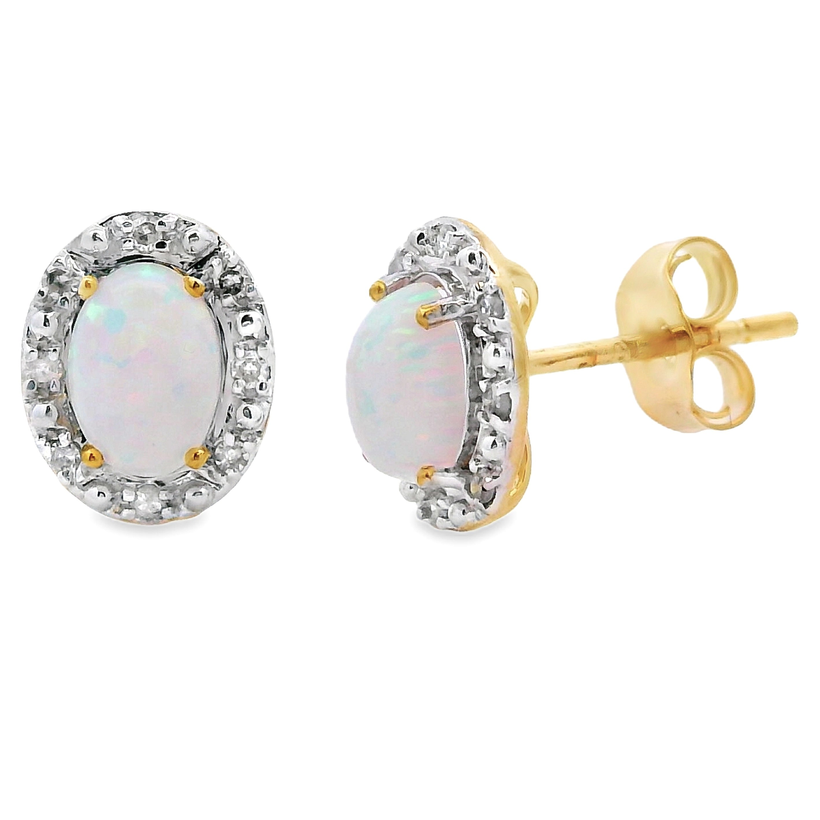 .09ct Created Opal Diamond Earrings 10KT Yellow Gold on sale at MyriadMart