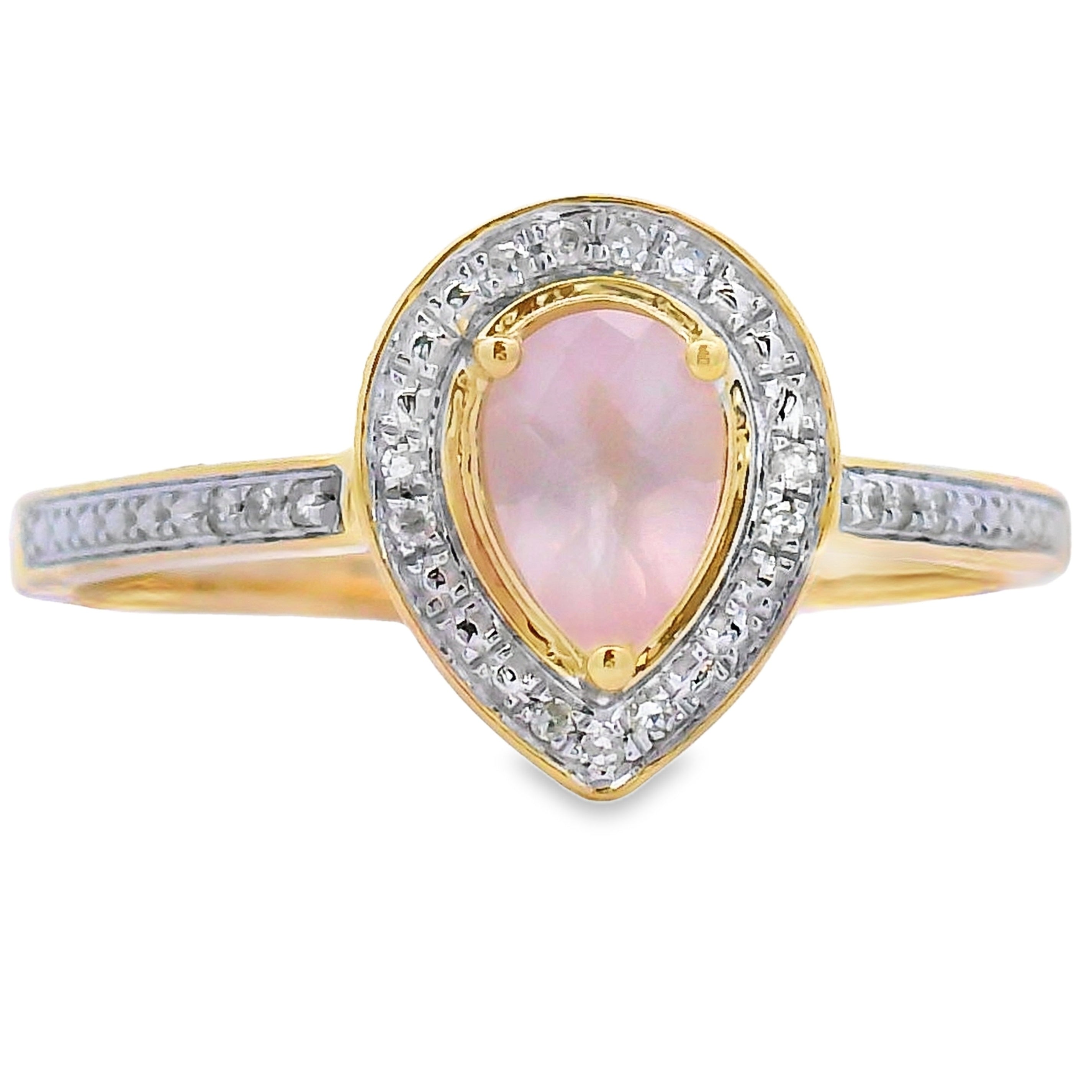 .44ct Rose Quartz Diamond Ring 10KT Yellow Gold on sale at MyriadMart
