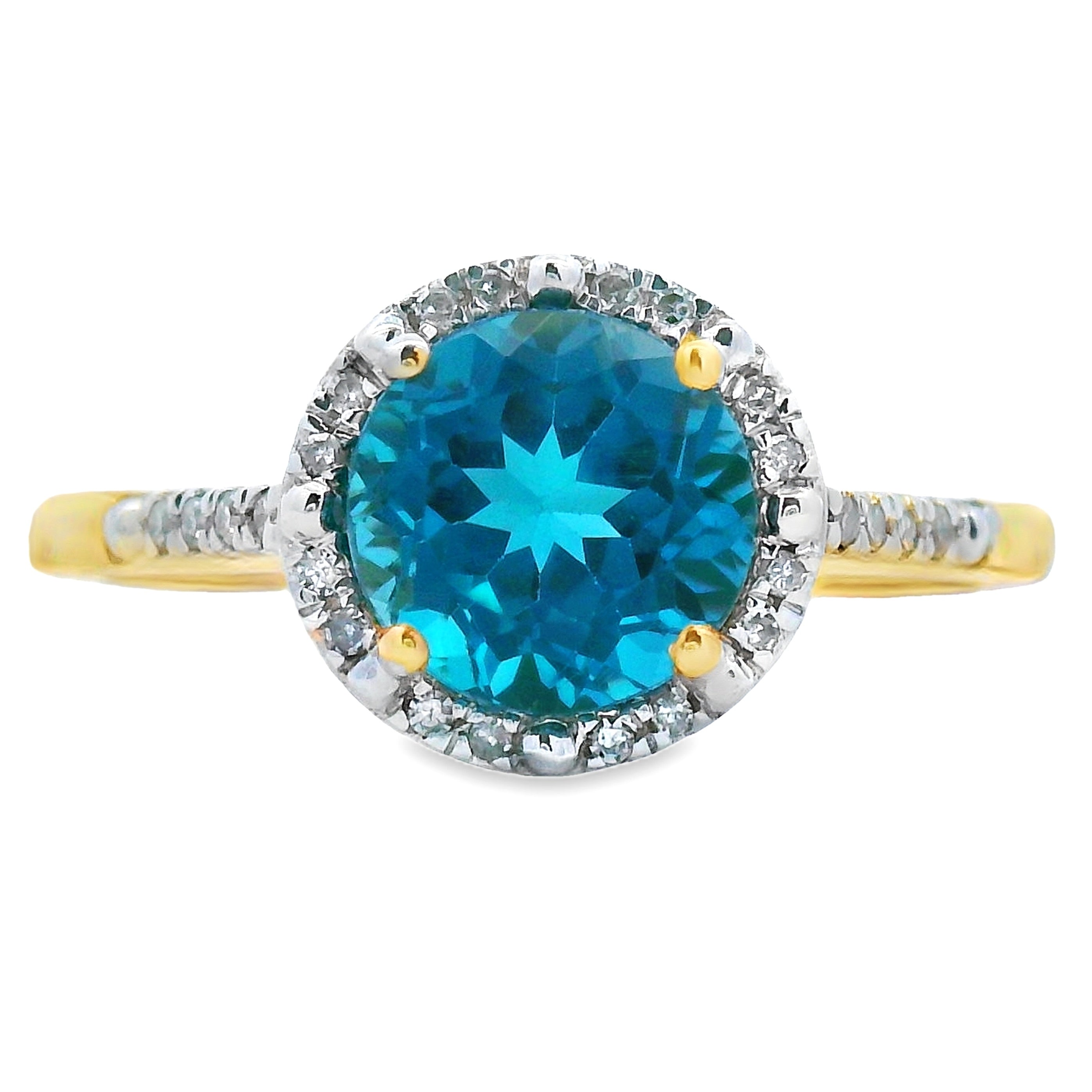 1.35ct London Blue Topaz Diamond Ring 10KT Yellow Gold on sale at MyriadMart