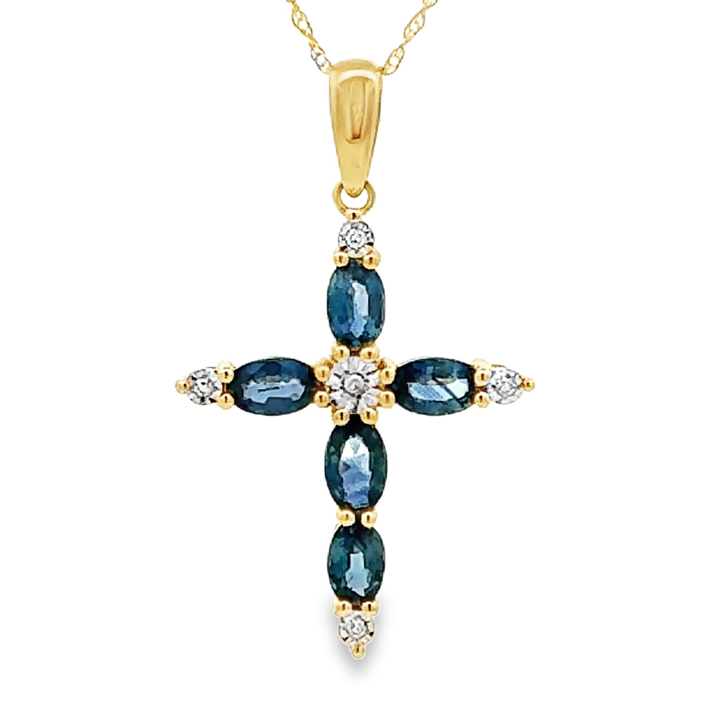 Sapphire Cross Religious Pendant 10KT Yellow Gold on sale at MyriadMart