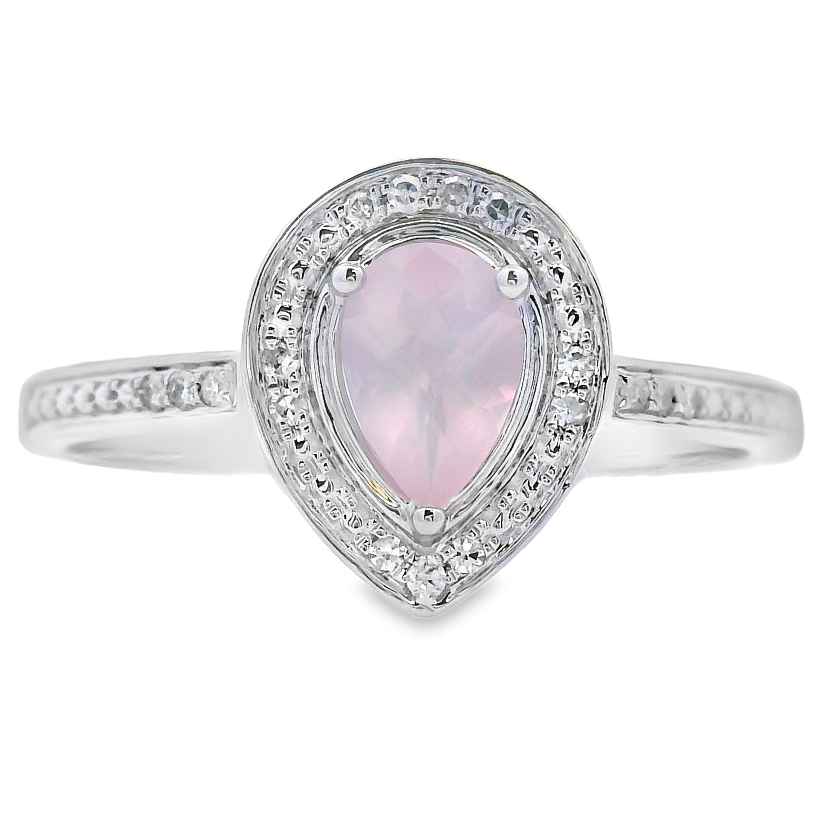 .44ct Rose Quartz Diamond Ring 10KT White Gold on sale at MyriadMart