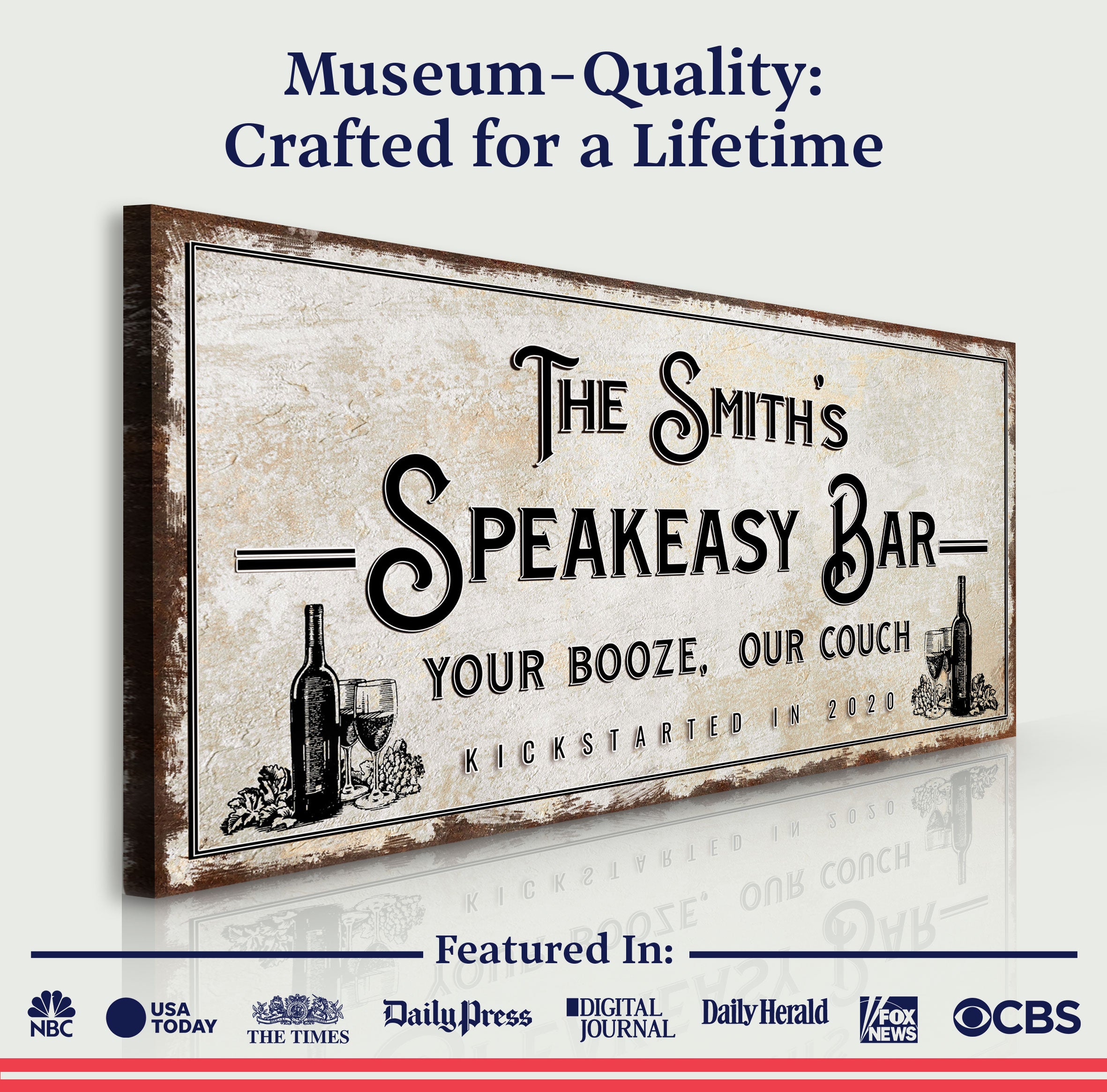 Speakeasy Your Booze Our Couch Bar Sign on sale at MyriadMart