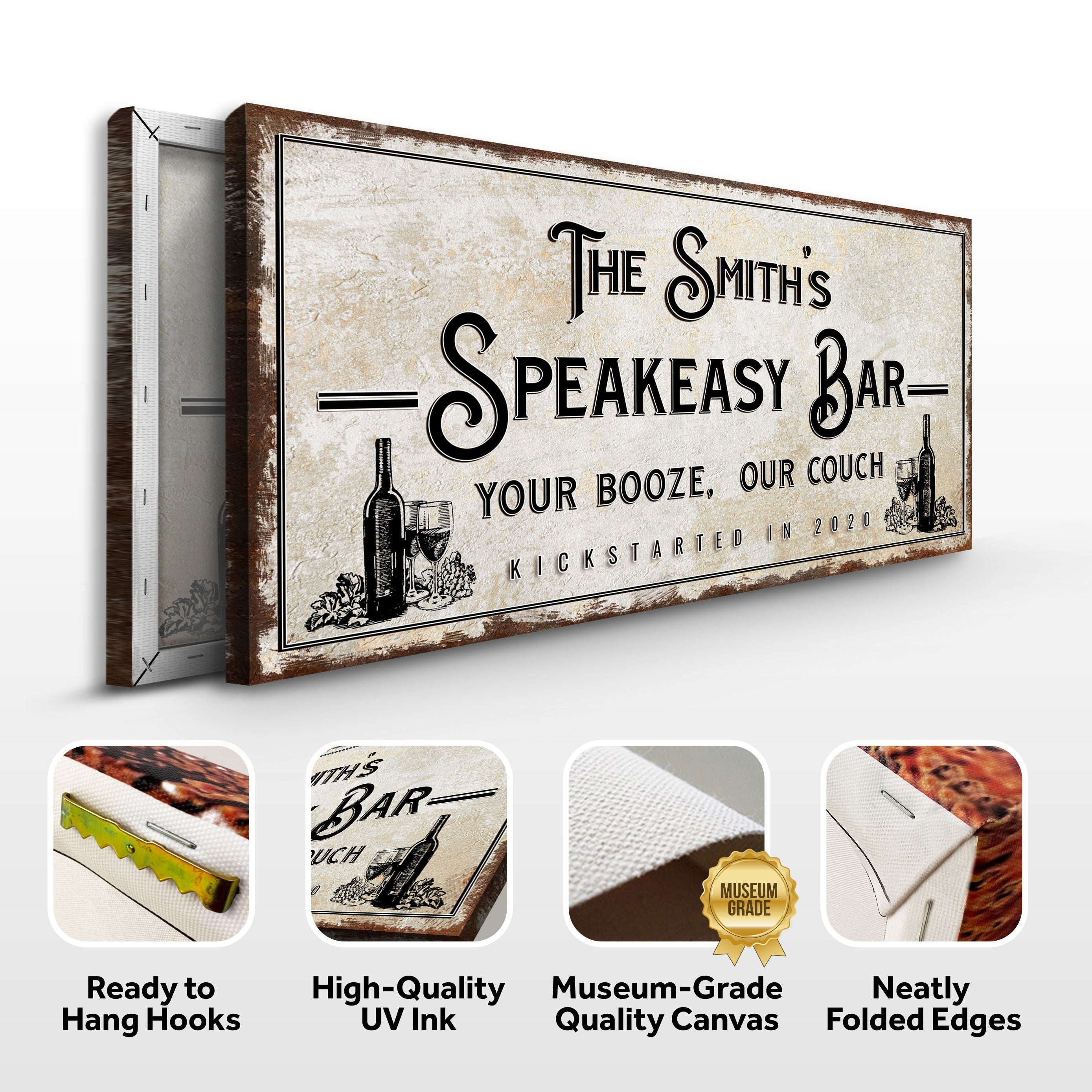 Speakeasy Your Booze Our Couch Bar Sign on sale at MyriadMart