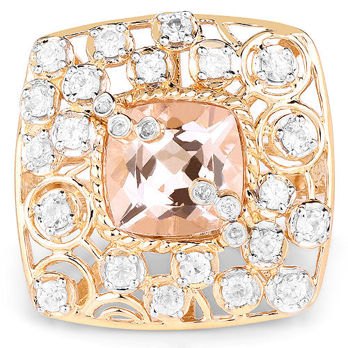 14K Yellow Gold Plated 3.33 Carat Synthartic Morganite and White Topaz .925 Sterling Silver Ring on sale at MyriadMart