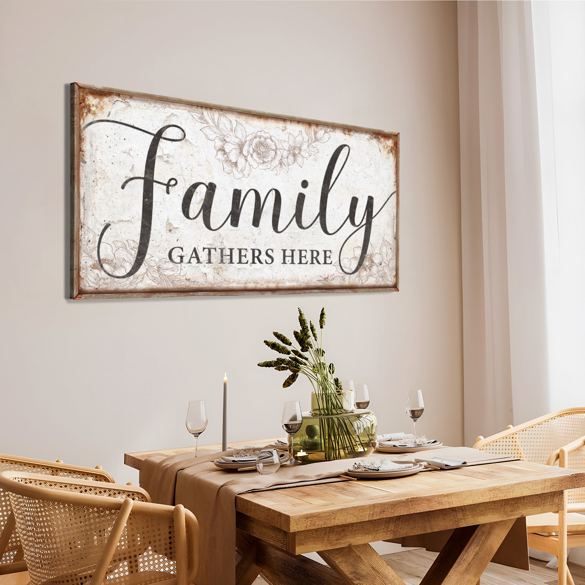 Family Gathers Here Sign on sale at MyriadMart