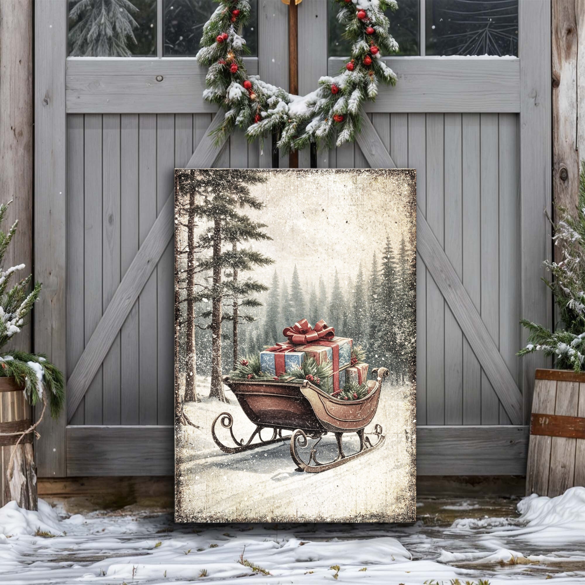 Vintage Christmas Sleigh Sled Wall Art III on sale at MyriadMart