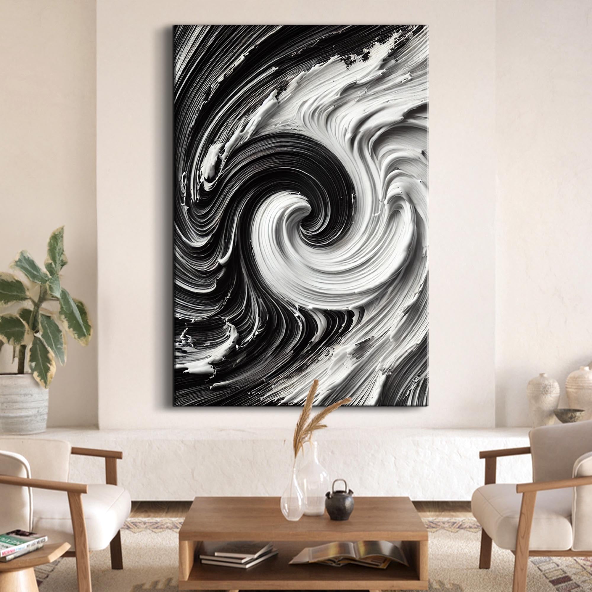 Modern Black and White Waves Wall Art on sale at MyriadMart