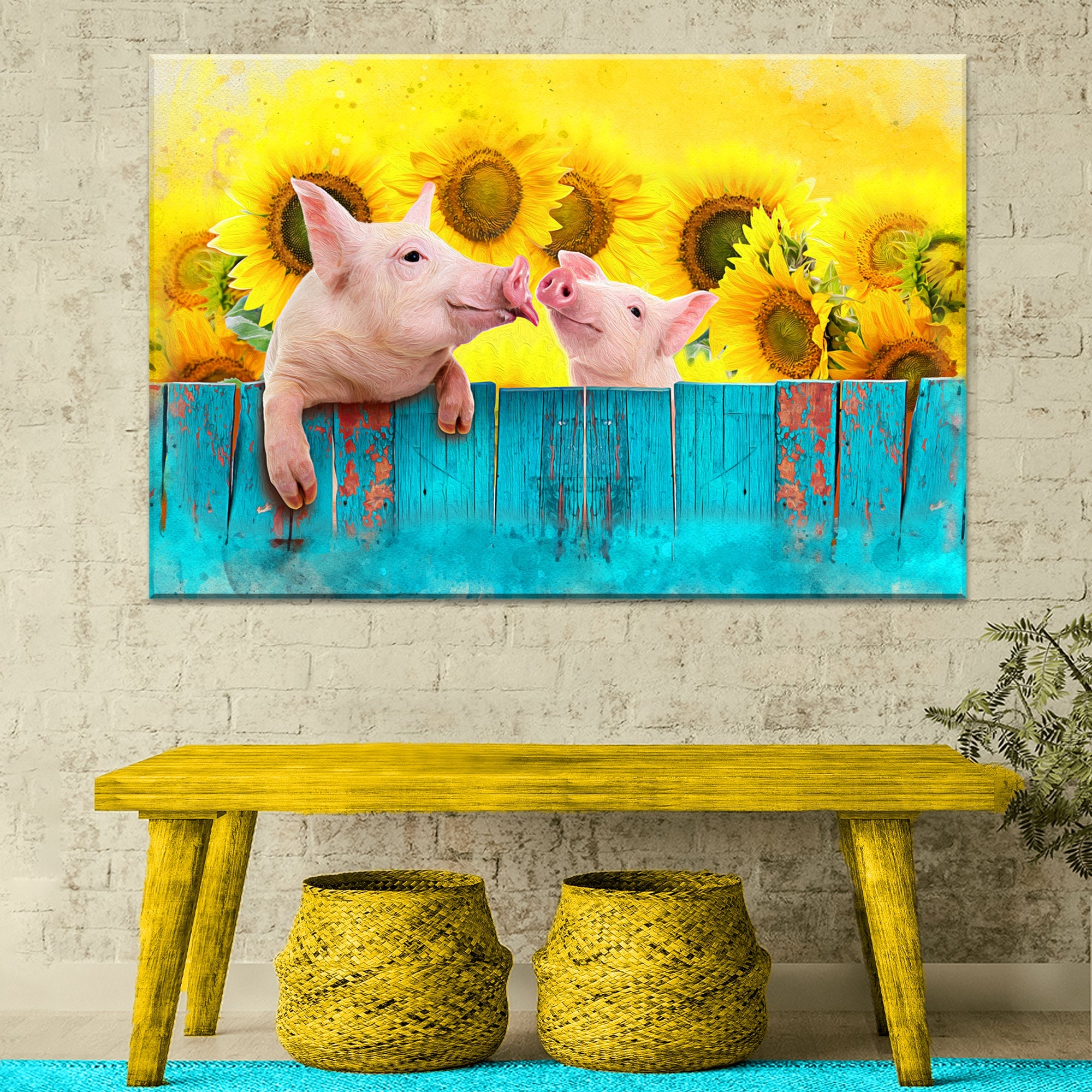 Sunflower Pigs Canvas Wall Art on sale at MyriadMart