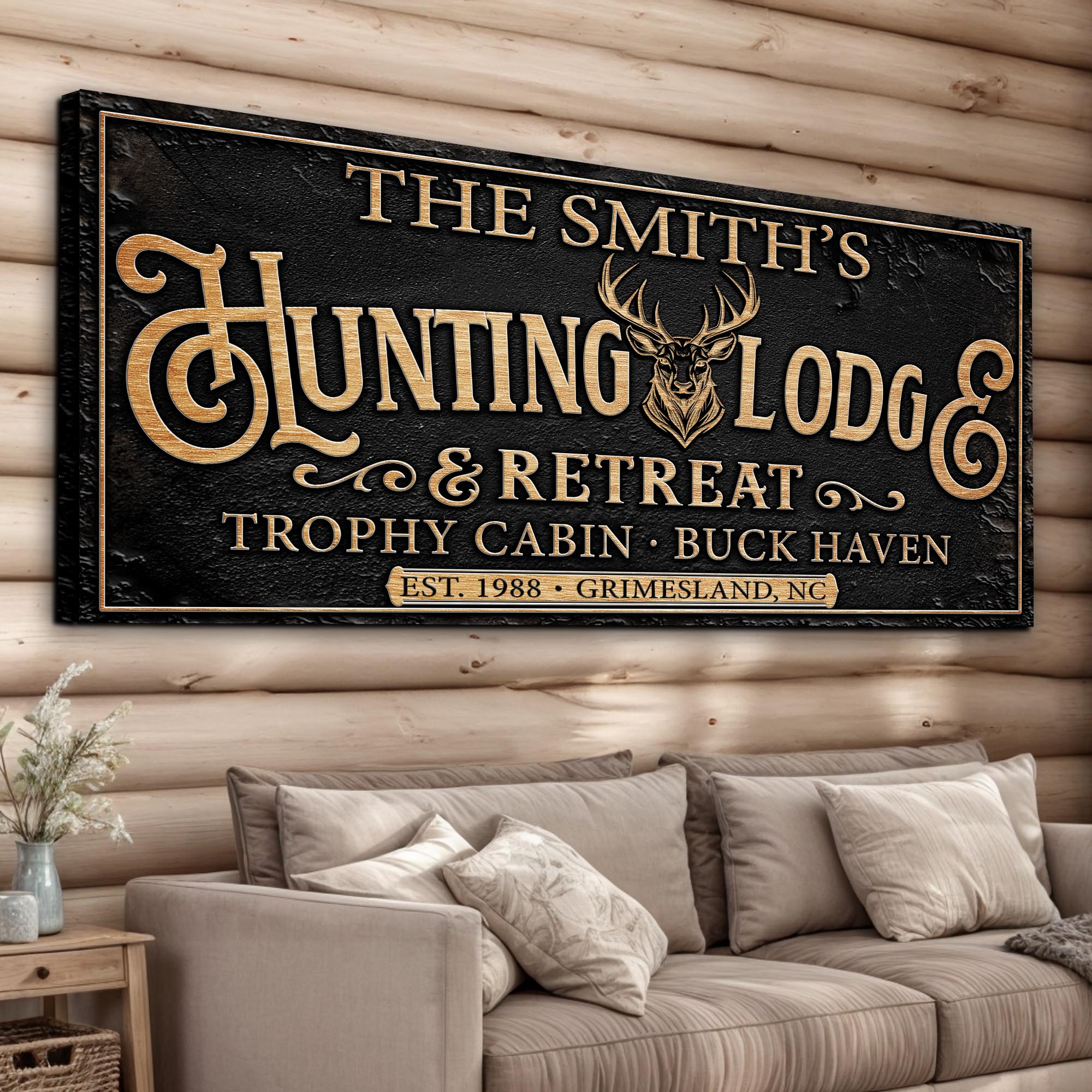 Family Hunting Lodge Retreat Sign on sale at MyriadMart