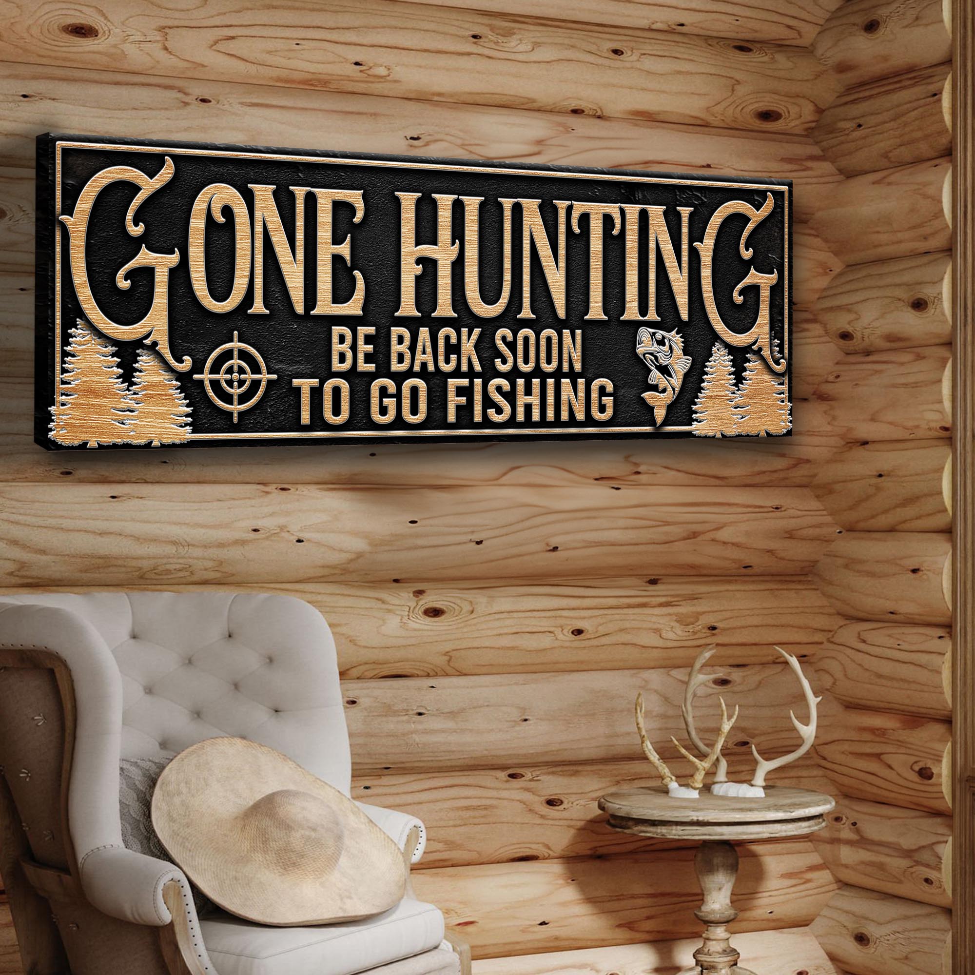 Gone Hunting Sign on sale at MyriadMart